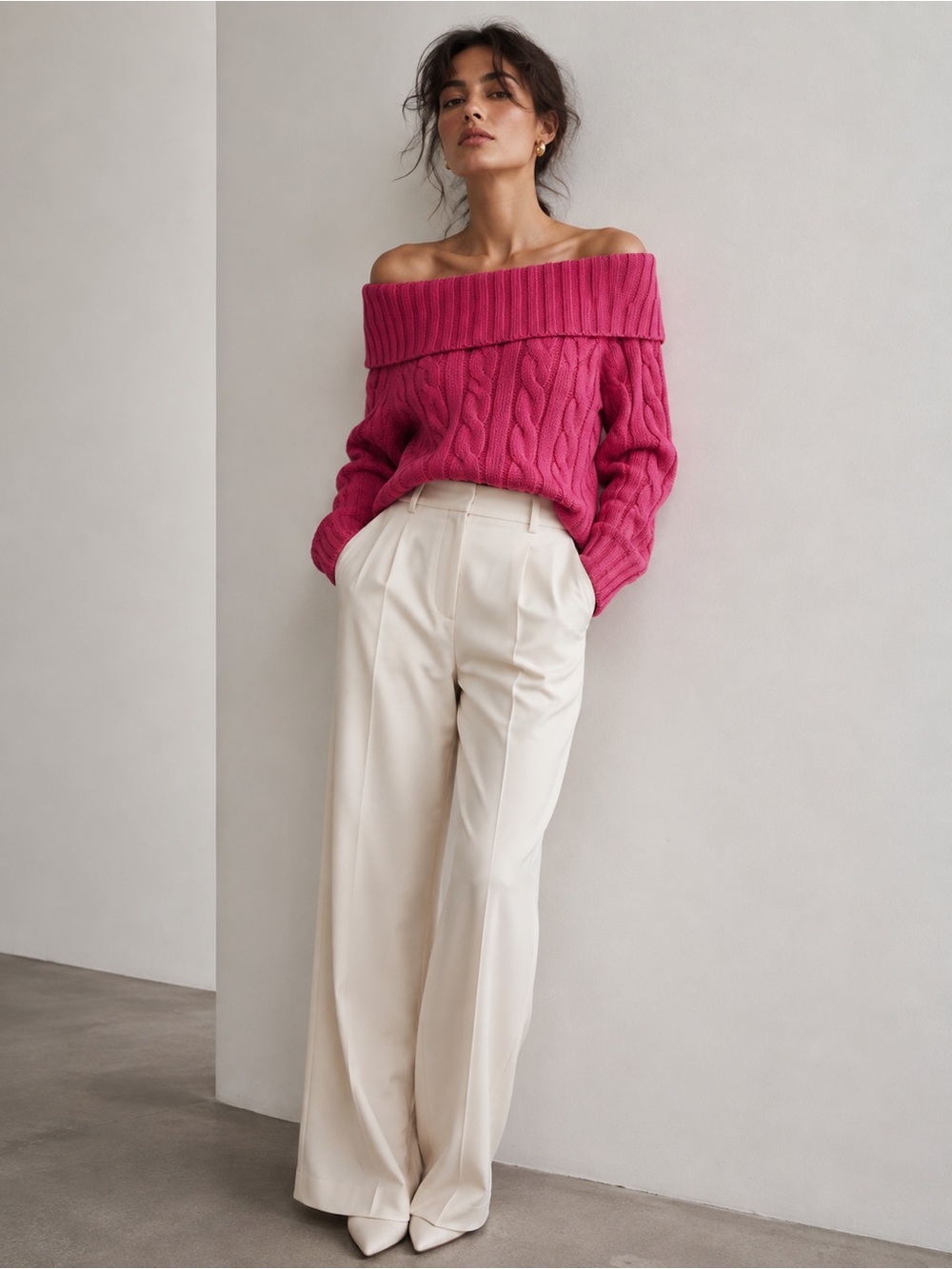 Anne-klein Women's Pink Jumper Chunky Cable Knit Cowl Neck Sweater